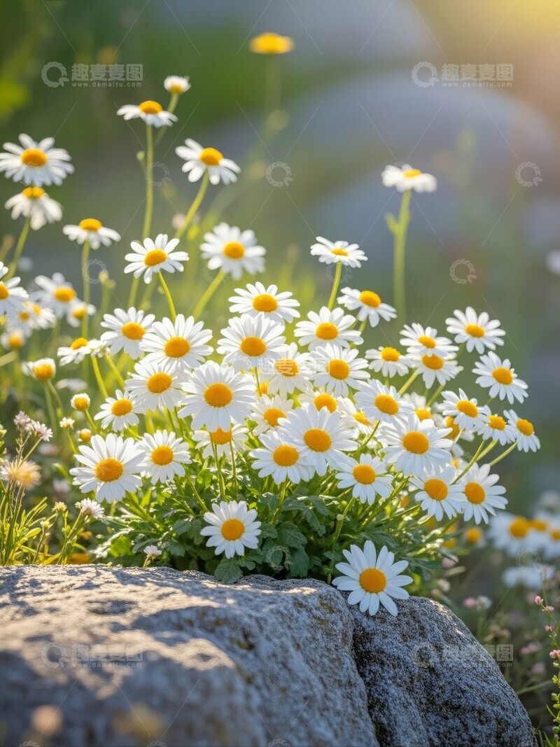 高清大图下载【趣麦麦图】石缝间盛开的雏菊花丛
