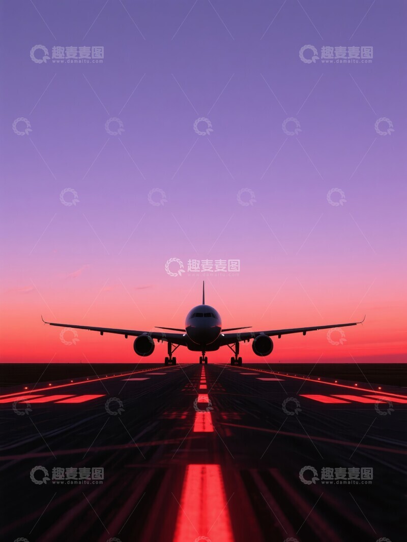高清大图下载【趣麦麦图】日落时分的飞机跑道剪影