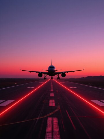 日落时的飞机跑道剪影