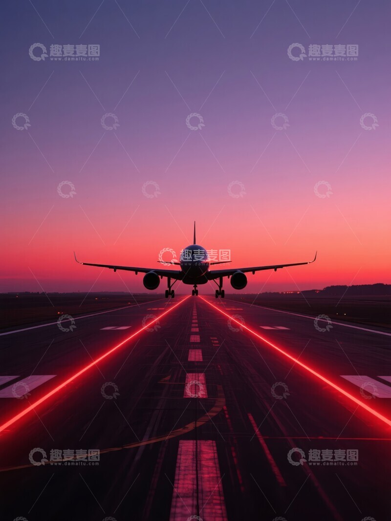 高清大图下载【趣麦麦图】日落时的飞机跑道剪影