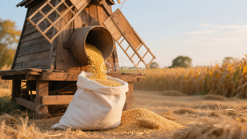 高清大图下载【趣麦麦图】风车五谷粮食收获