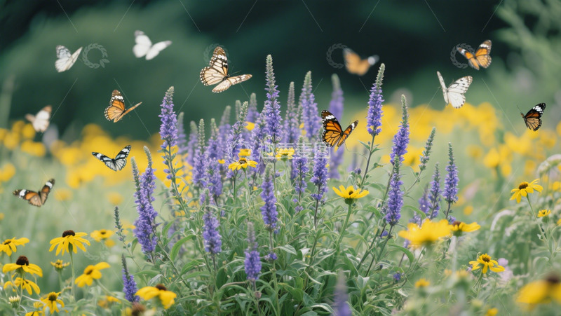 高清大图下载【趣麦麦图】春季野花花园薰衣草