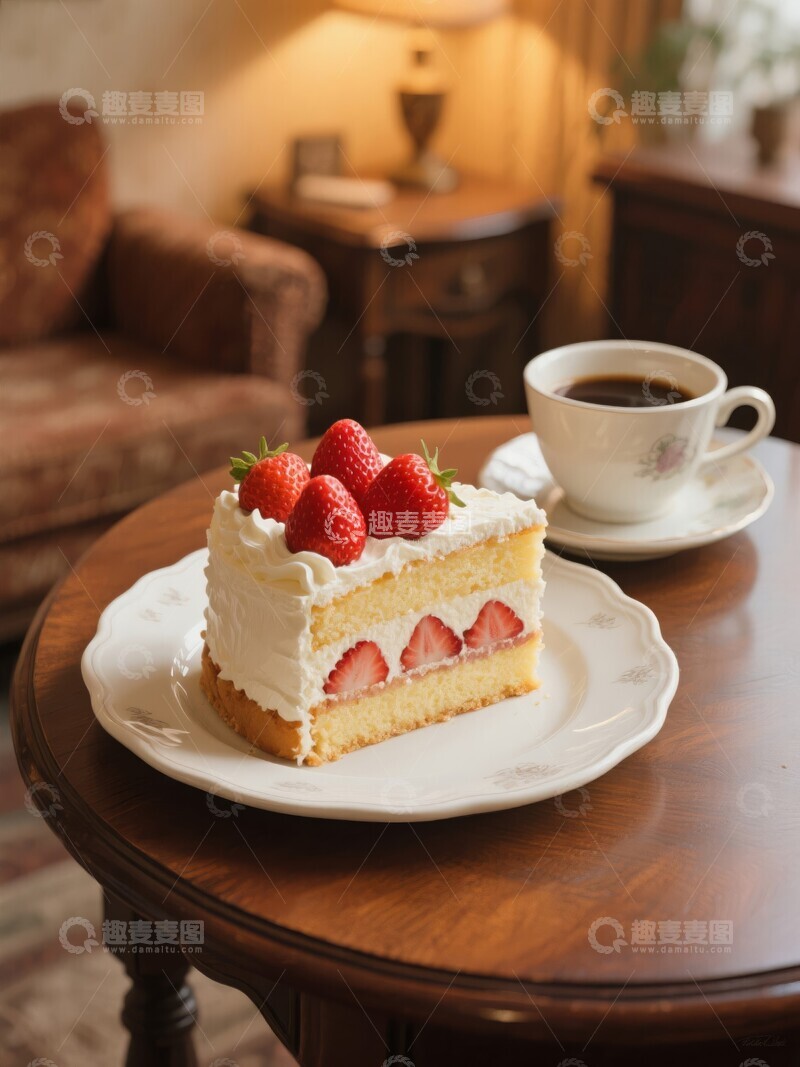 高清大图下载【趣麦麦图】草莓蛋糕与咖啡的温馨下午茶时光