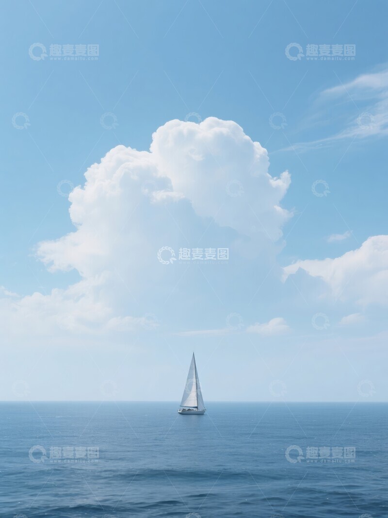 高清大图下载【趣麦麦图】帆船在蓝天下海面上航行