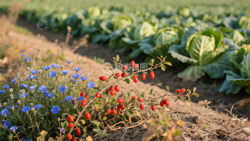 高清大图下载【趣麦麦图】农田边的枸杞和农作物