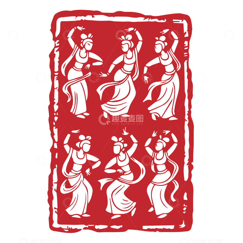 源文件下载【趣麦麦图】-古人舞蹈红色印章
