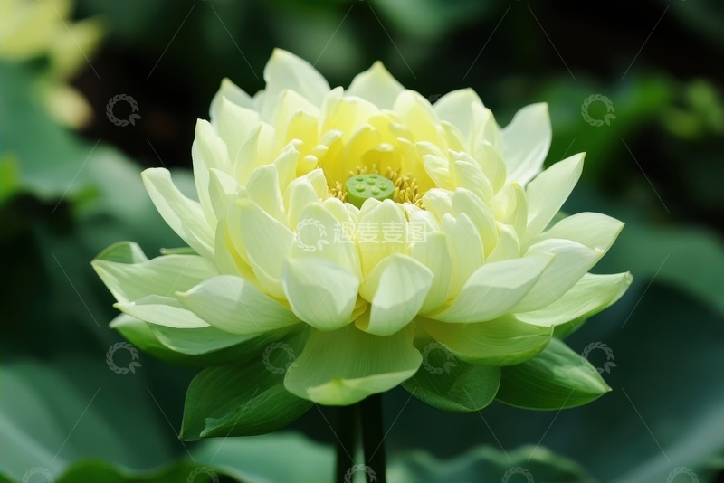 高清大图下载【趣麦麦图】荷塘里盛开的一朵白莲花