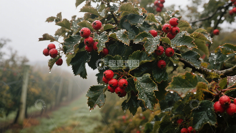 高清大图下载【趣麦麦图】雨后果园的山楂挂满枝头