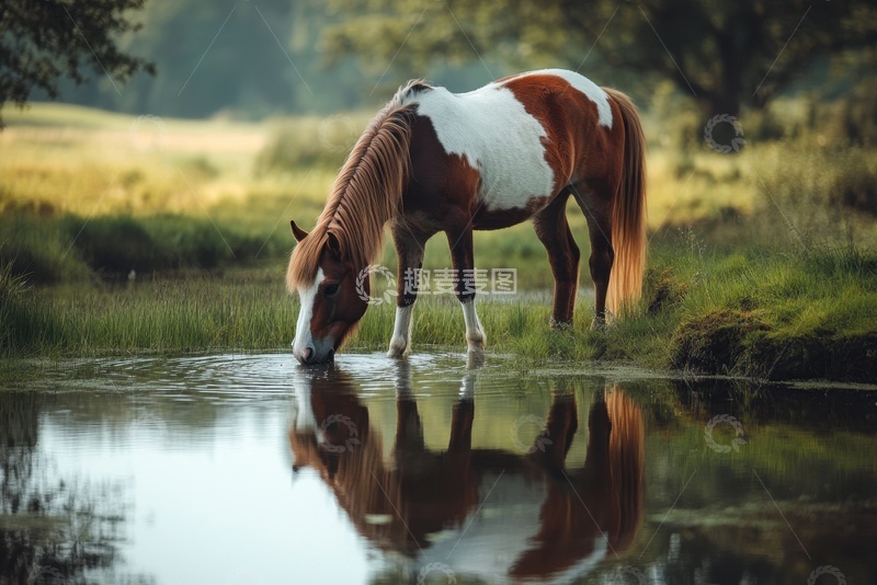 高清大图下载【趣麦麦图】河边喝水的一匹马