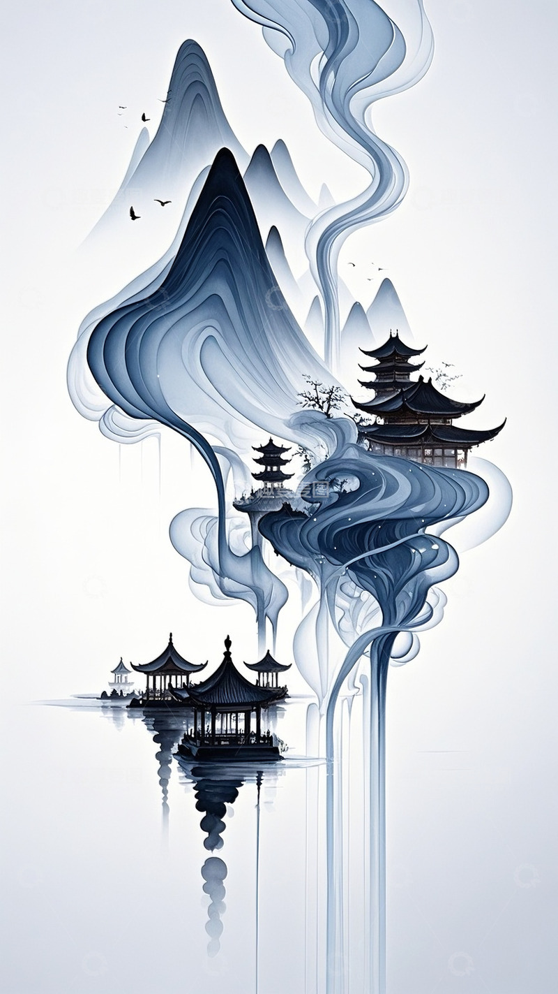 高清大图下载【趣麦麦图】-水墨风景素材2