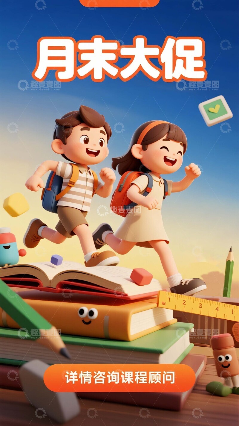 高清大图下载【趣麦麦图】月末大促的学习主题宣传图