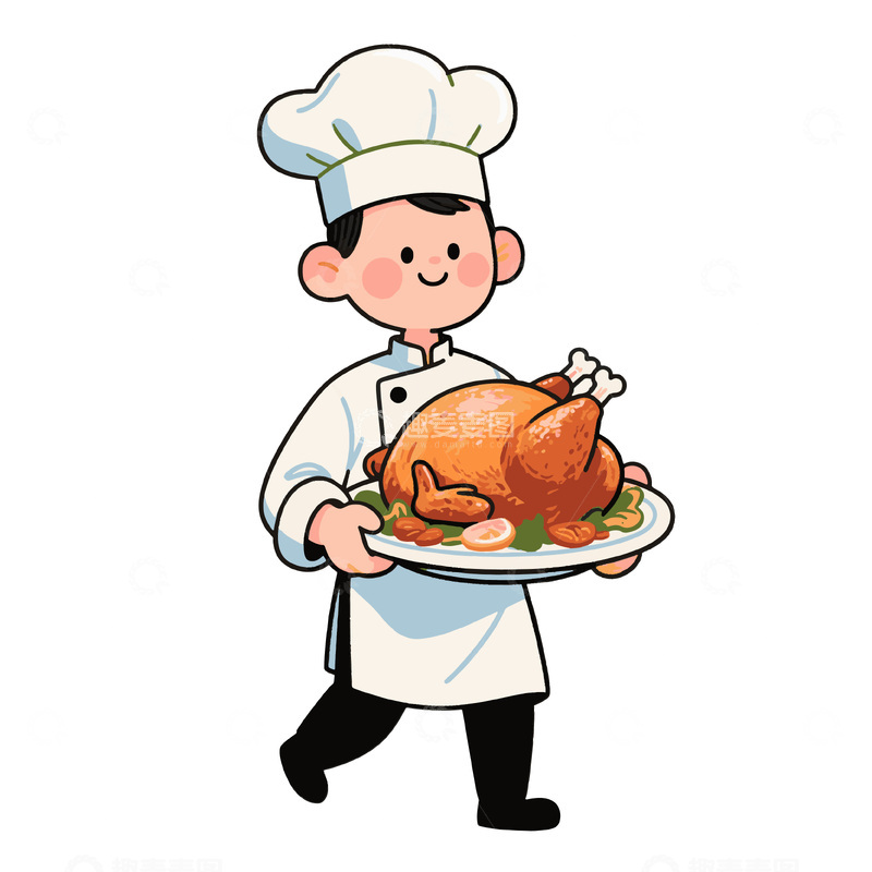 源文件下载【趣麦麦图】捧着大烤鸡的厨师