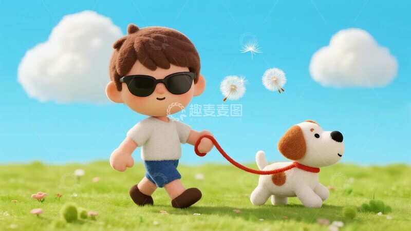 高清大图下载【趣麦麦图】晴朗日里的遛狗时光