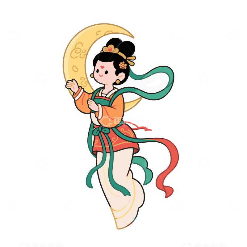 源文件下载【趣麦麦图】嫦娥和月亮卡通