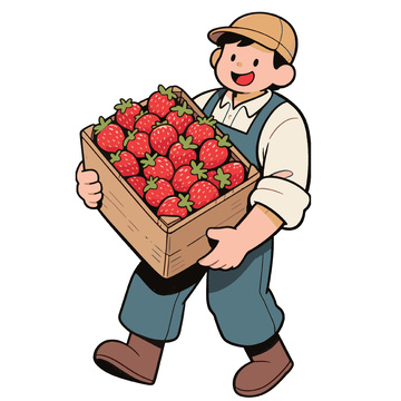 农民抱着一筐草莓