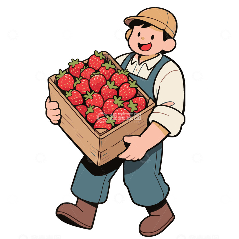 源文件下载【趣麦麦图】农民抱着一筐草莓
