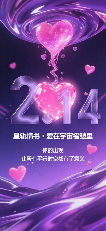 紫色浪漫爱心夜空情人节宣传海报