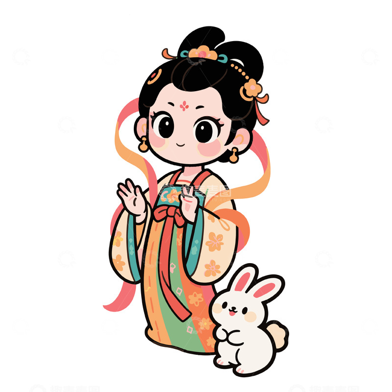 源文件下载【趣麦麦图】卡通嫦娥和月兔