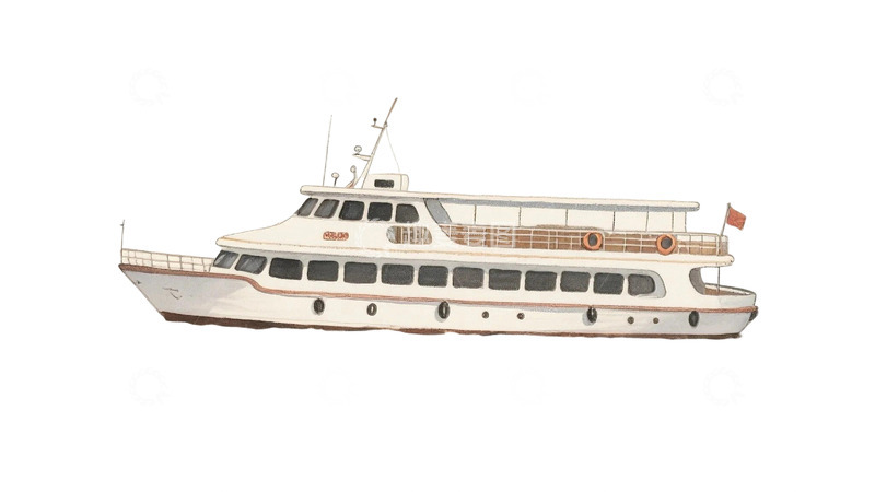 高清大图下载【趣麦麦图】手绘观光游船免扣3