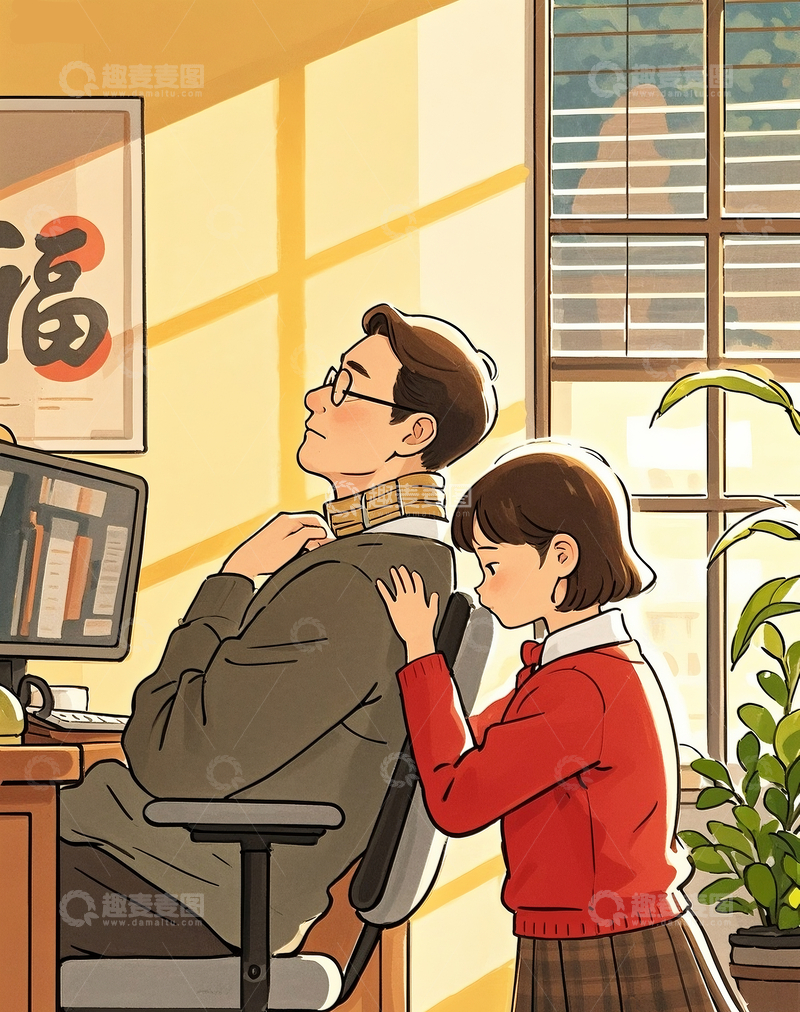 源文件下载【趣麦麦图】小女孩给爸爸按摩1