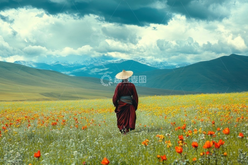 高清大图下载【趣麦麦图】草原田野里的旅人