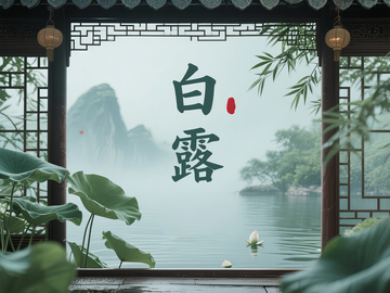 中国传统节日复古风国风白露绘画 (3)