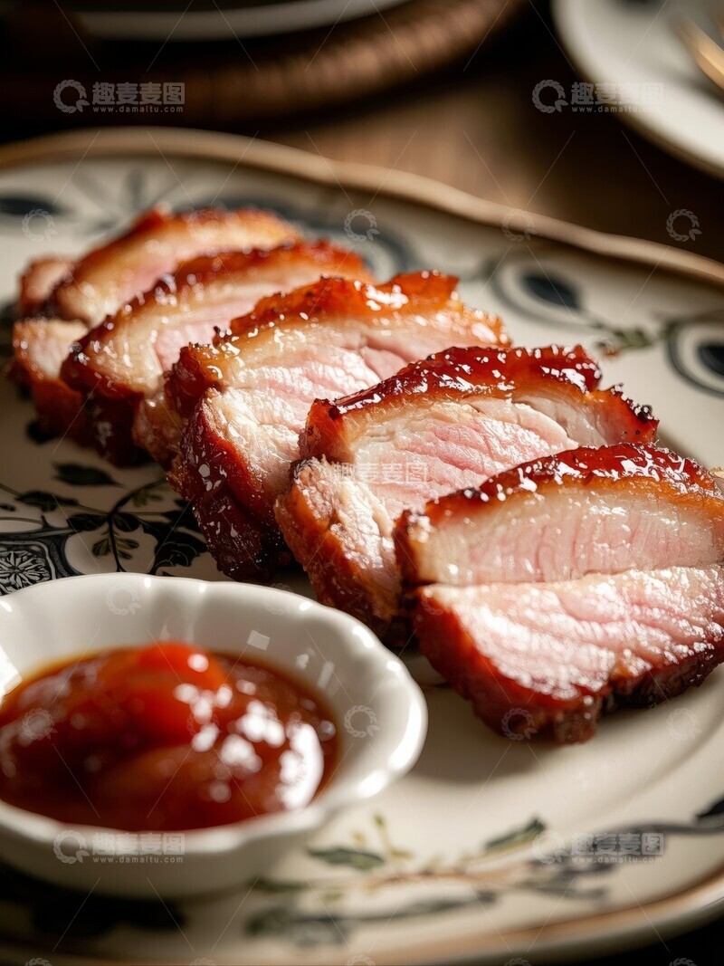 高清大图下载【趣麦麦图】粤菜叉烧肉片配酱料