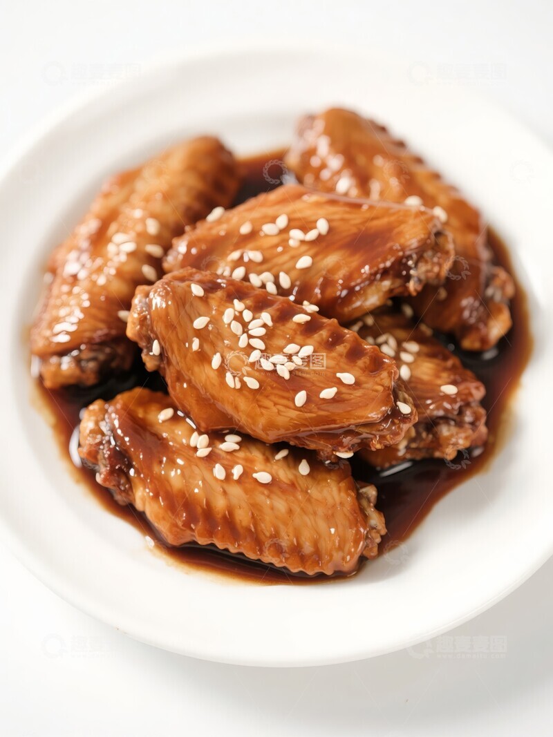 高清大图下载【趣麦麦图】美味可乐鸡翅撒芝麻摆盘