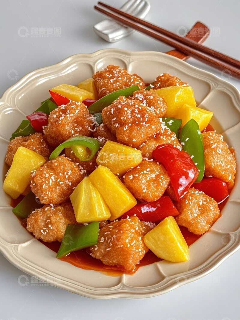 高清大图下载【趣麦麦图】菠萝咕咾肉色彩鲜艳的中式美食