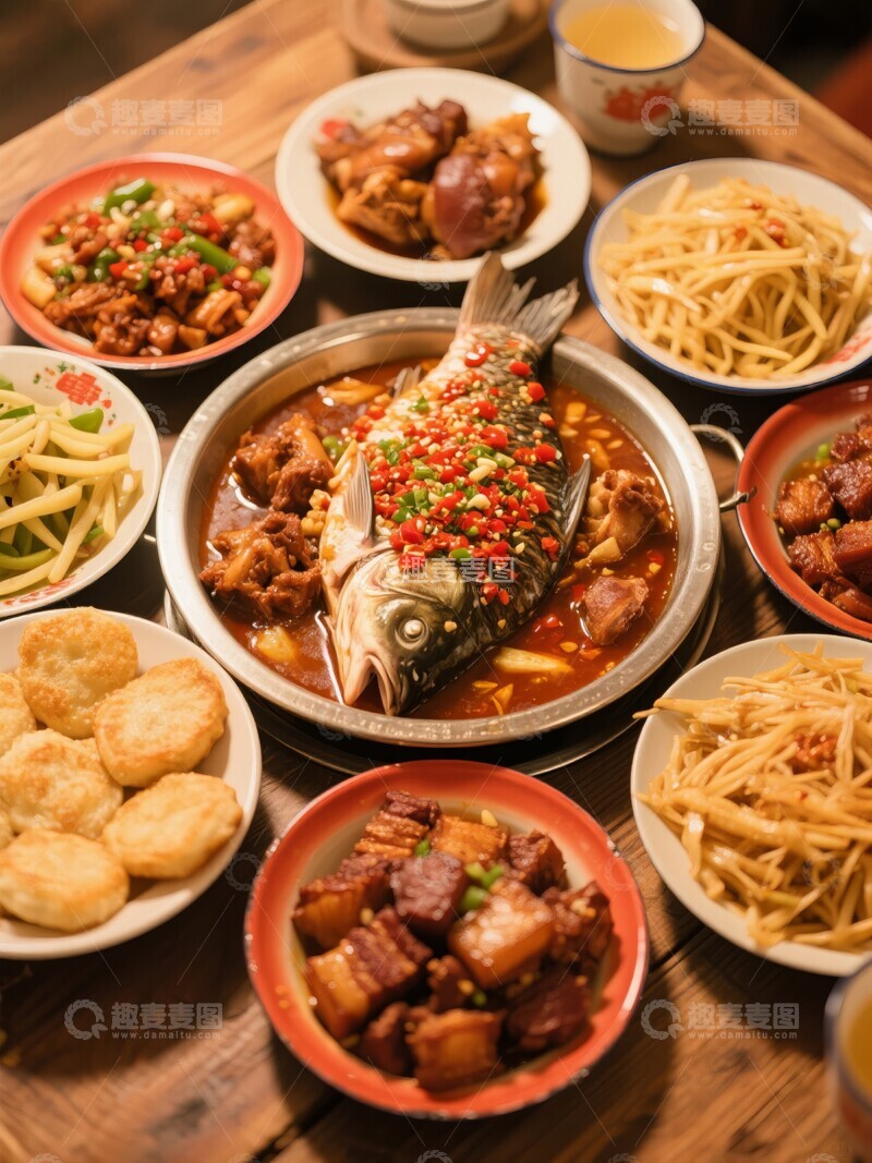 高清大图下载【趣麦麦图】中式餐桌各式美味佳肴