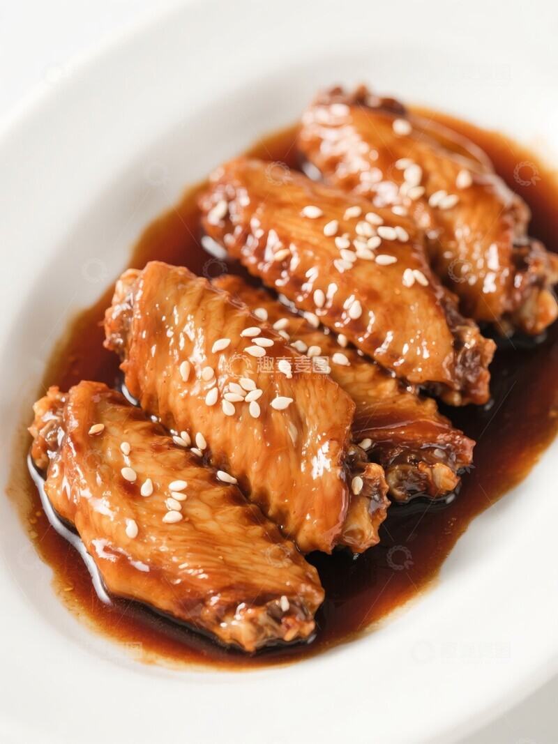 高清大图下载【趣麦麦图】中餐可乐鸡翅撒芝麻摆盘
