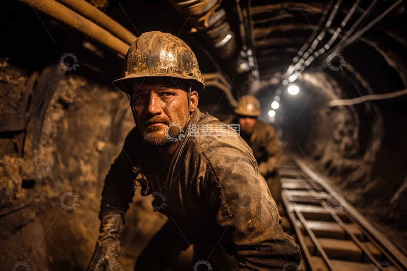 矿洞里作业的矿工