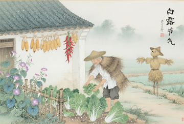 中国传统节日复古风国风白露绘画 (9)