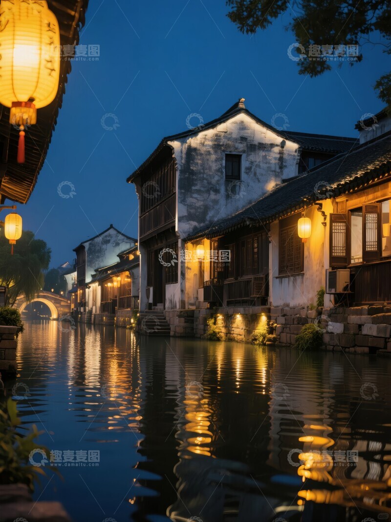 高清大图下载【趣麦麦图】南方水乡古镇的美丽夜景