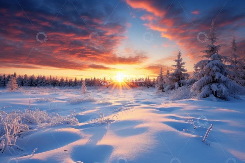高清大图下载【趣麦麦图】冬季雪地森林美景