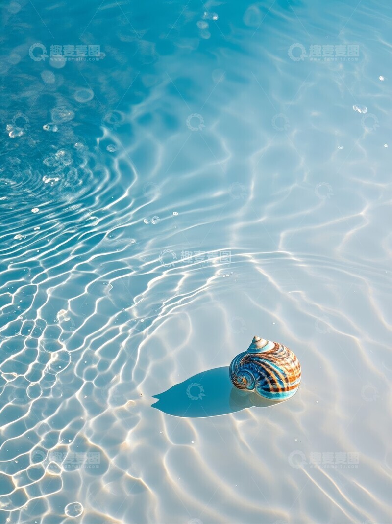 高清大图下载【趣麦麦图】沙滩上的贝壳与海浪