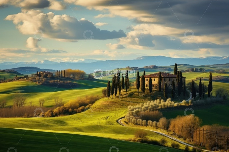 高清大图下载【趣麦麦图】户外田野里的独栋房屋