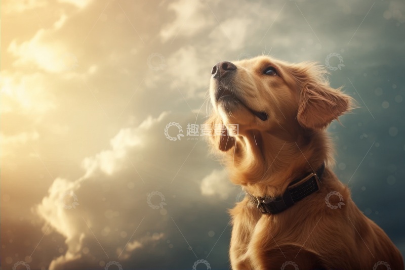 高清大图下载【趣麦麦图】仰望天空的小金毛