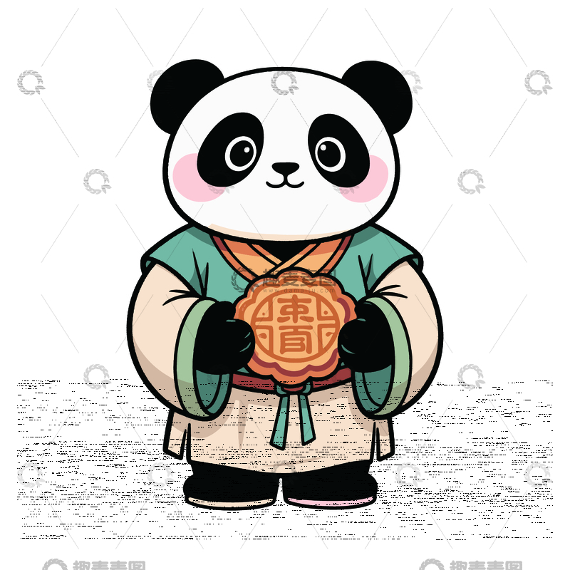 源文件下载【趣麦麦图】中秋拿着月饼大熊猫
