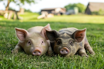 趴在草地上的两只小猪