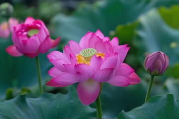 池塘里盛开的粉色荷花