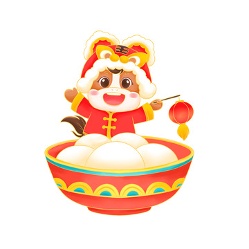 卡通风元宵马年插画素材