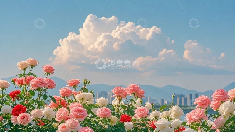 高清大图下载【趣麦麦图】阳光下的玫瑰花田5