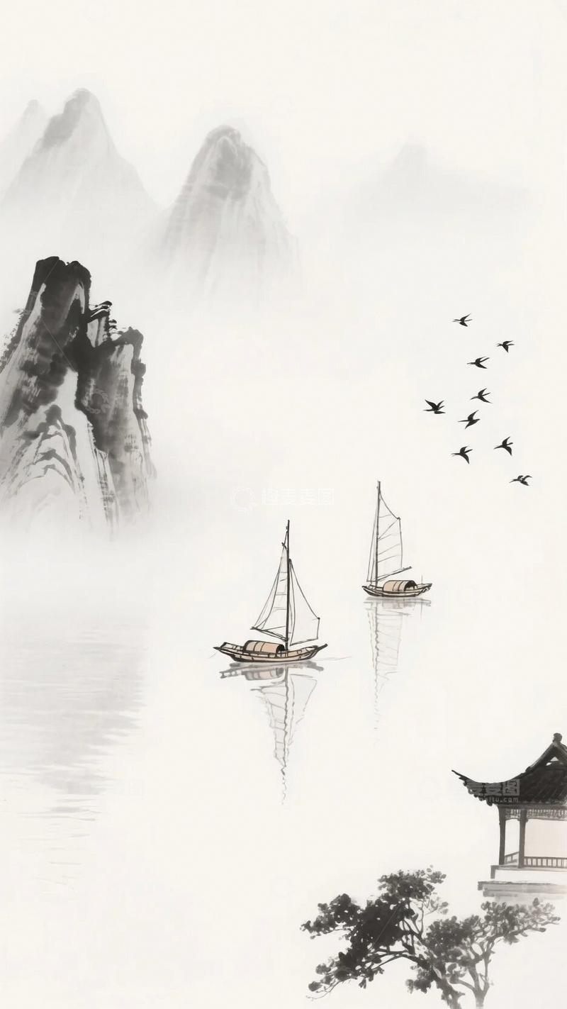 高清大图下载【趣麦麦图】国画水墨画背景1