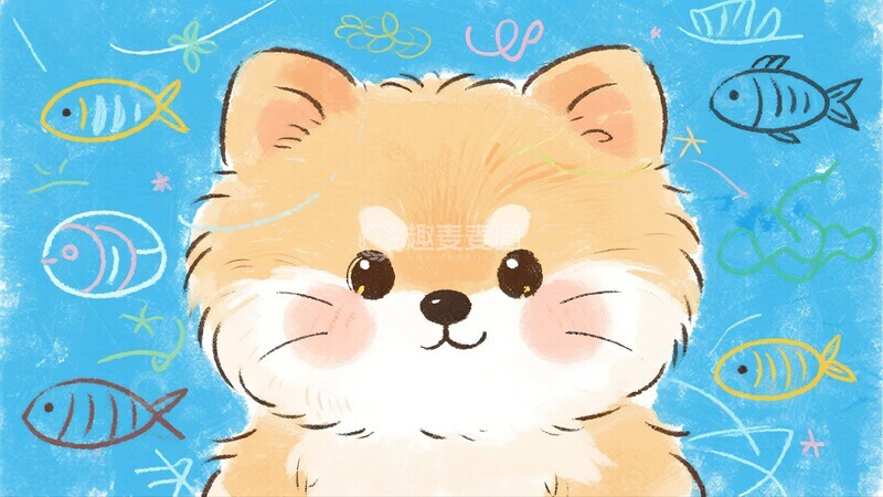 高清大图下载【趣麦麦图】萌犬与鱼儿的可爱邂逅