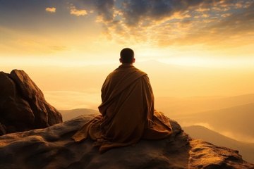 坐在悬崖上冥想的老人