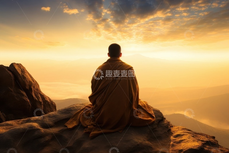 高清大图下载【趣麦麦图】坐在悬崖上冥想的老人