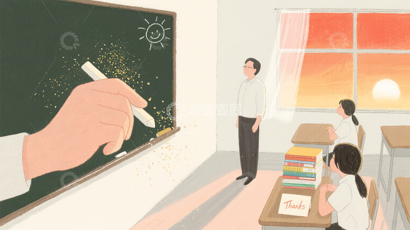 高清大图下载【趣麦麦图】难忘师恩教师节老师上课海报背景插画素材