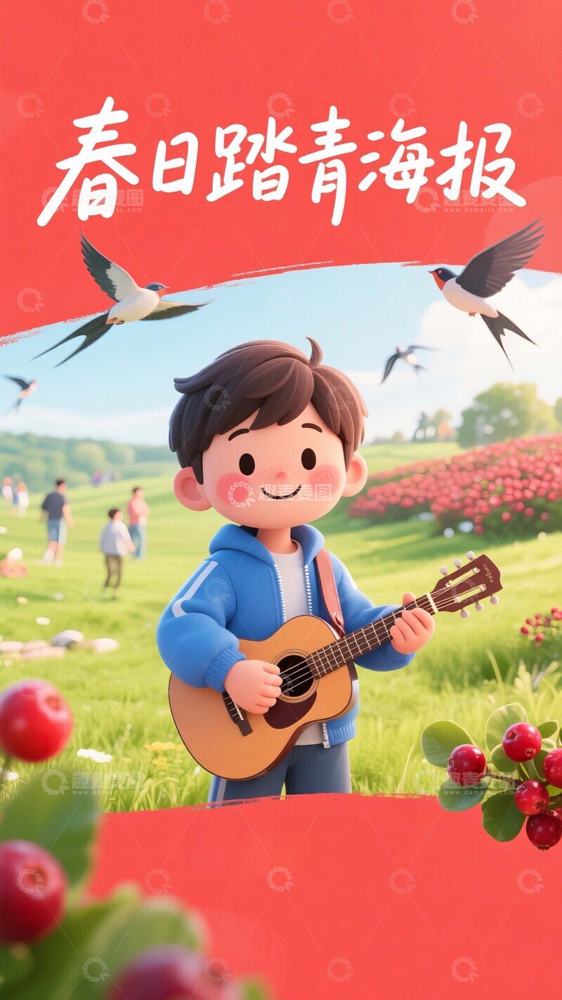 高清大图下载【趣麦麦图】-春日里的吉他演奏时光