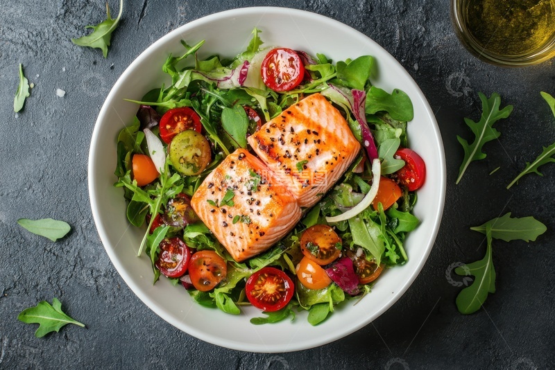 高清大图下载【趣麦麦图】三文鱼蔬菜沙拉美食